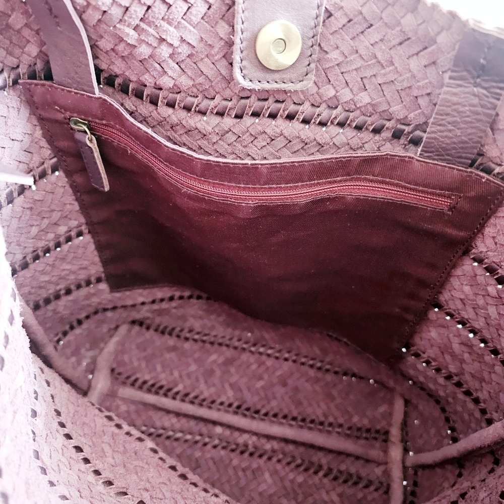 Handcrafted In India Braided Woven Leather Tote Bag Shoulder Purse Purple NWT - Picture 6 of 14